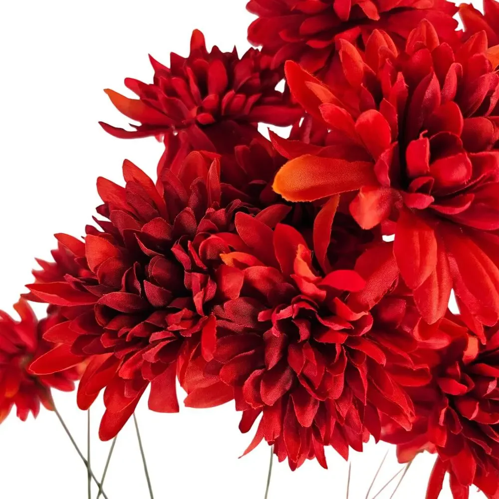 Red Artificial Chrysanthemum Mum Flowers 16 Stems Silk Floral Fall Decor